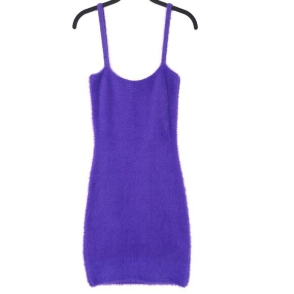 NASTY GAL COLLECTION Women's Faux Fur Mini Dress SMALL Bodycon Spaghetti Strap